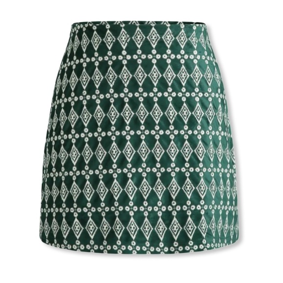 Cider Velvet Green /White Jacquard Printed High Waist Mini Skirt Size Small NWT - Picture 3 of 9